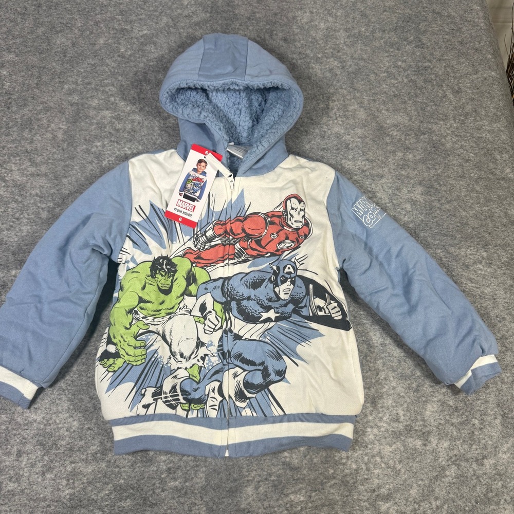 Marvel Avengers Kids Blue Sherpa Lined Full Zip Plush Hoodie Size 6 882773